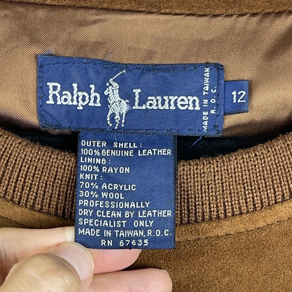 VTG Ralph Lauren Suede Leather Pullover‎ Womens 12 Brown Quiet Luxury 80s 90s - Picture 4 of 16